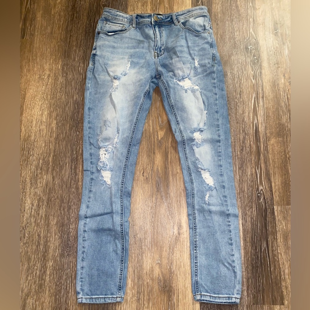 Fashion Nova Light Blue Distressed Men Skinny Jeans - Size 32 - Worn 1x Like New